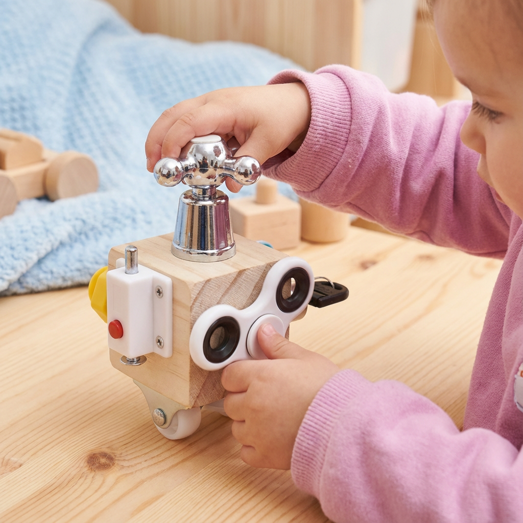 Bunter Holz-Lernwürfel für Kinder, trainiert Formen, Farben & Motorik, ideales Montessori Spielzeug.