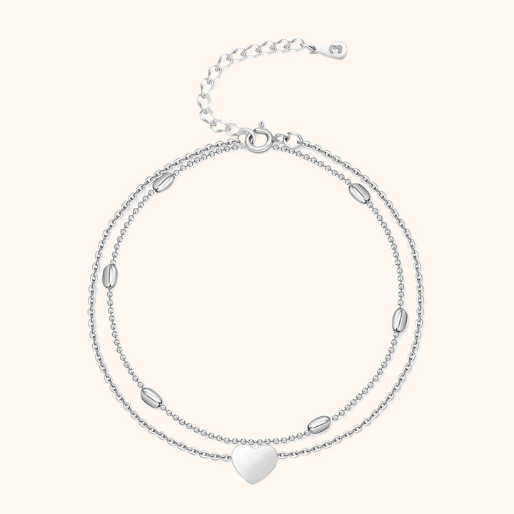 Silbernes Fußkettchen für Damen mit zartem Herz-Design, gefertigt aus hochwertigem 925er Sterlingsilber.