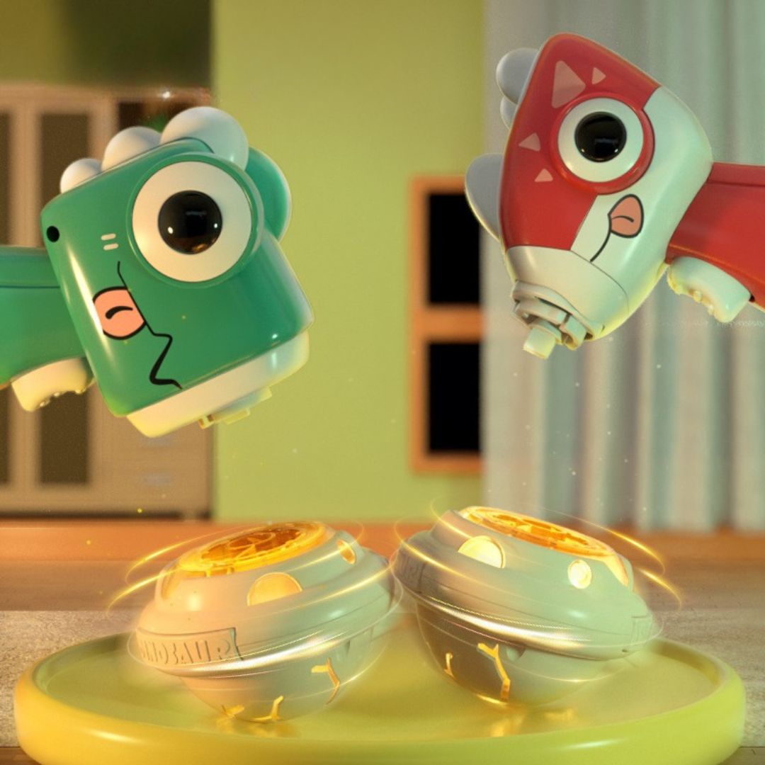 Buntes Kinder 2in1 Dino Kreisel & Frisbee Spielzeug für drinnen & draußen, fördert Motorik.