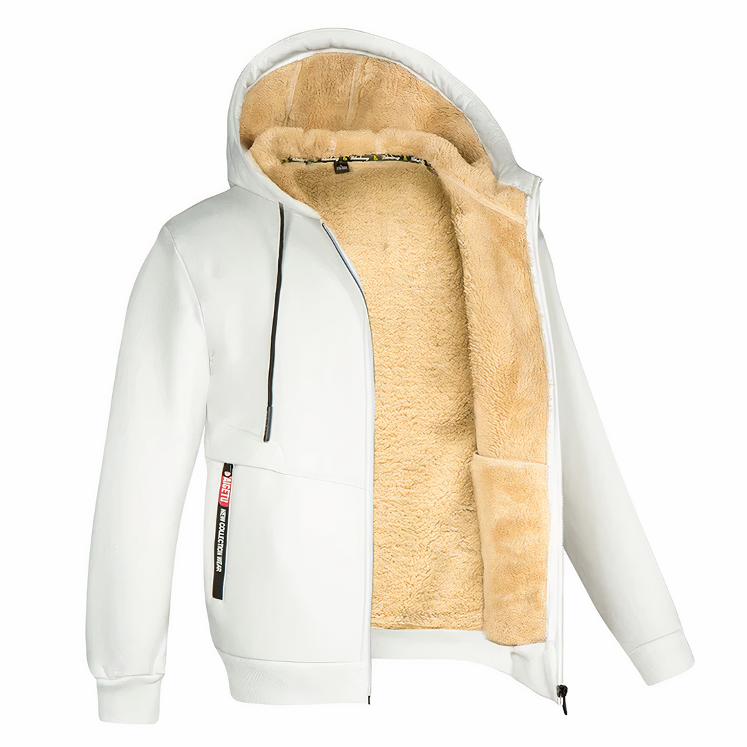 Graue Herren Fleece-Kapuzenjacke, gefüttert. Warme Winterkleidung für Herrenmode, ideal für Herbst & Winter.