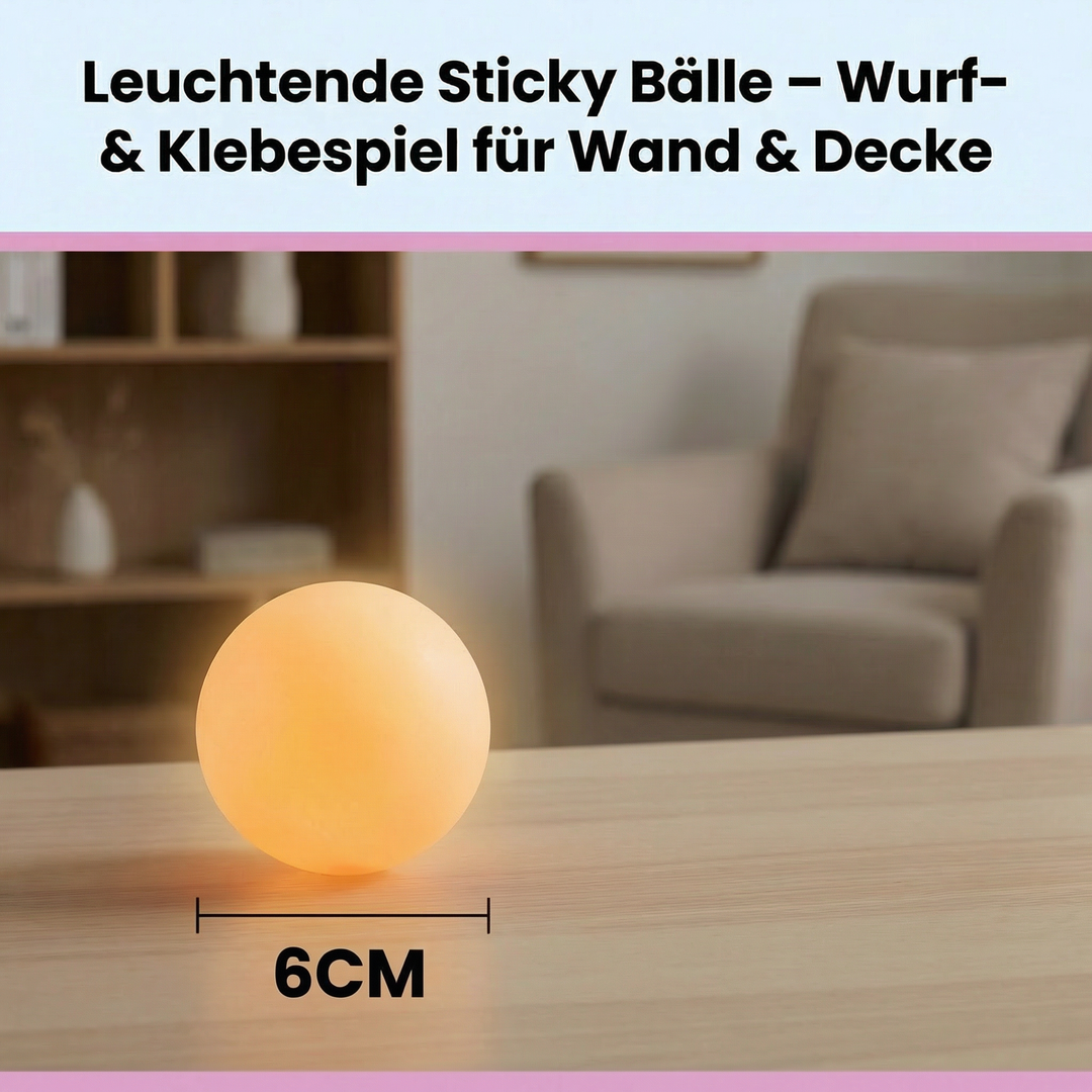 Leuchtende Sticky Bälle als tolles Indoor-Wurf- & Klebespiel für Kinder. Perfektes Geschenk, fördert spielerisch Geschick.