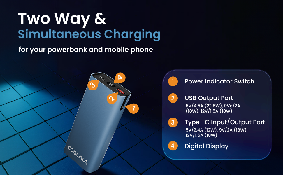 Hochkapazitive 10.000 mAh Powerbank, ermöglicht mobiles Schnellladen für Smartphone & Tablet.