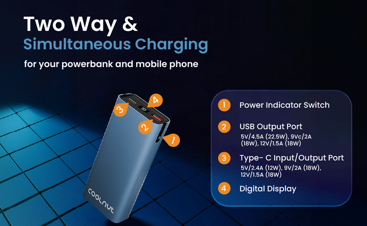 Hochkapazitive 10.000 mAh Powerbank, ermöglicht mobiles Schnellladen für Smartphone & Tablet.