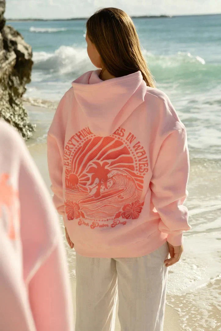 Damen Hoodie bestickt mit tropischem Design für Komfort & Stil; Oversize Kapuzenpullover für Frühling & Herbst.