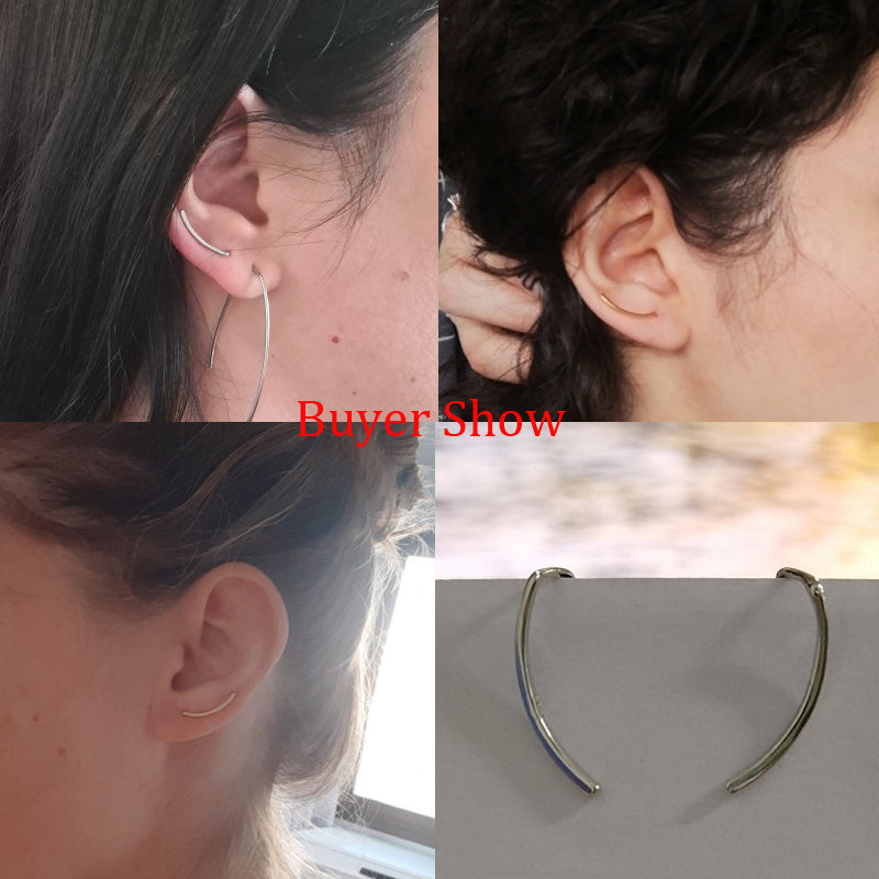 Hochwertige Silberohrringe für Damen. Elegante lange Linie, curved Design, Sterling Silber Ohrstecker, Geschenkidee.