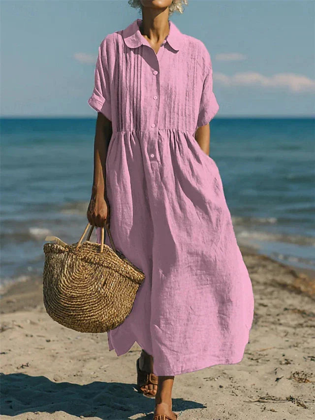 Fließendes Damen Hemdblusenkleid Midi, elegant und bequem. Sommerkleid mit Knopfleiste, ideal für Freizeit.