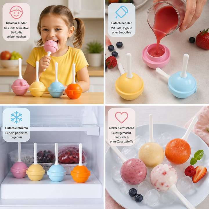 Lollipop-förmige Eisformen für selbstgemachtes Eis. Toll für Kindergeburtstage, sommerliche Partys & gesunde Leckereien.
