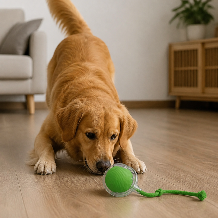 Interaktiver Hundeball mit Schwanz. Robustes, bissfestes Spielzeug für Hunde. Fördert Spielspaß & Bewegung.