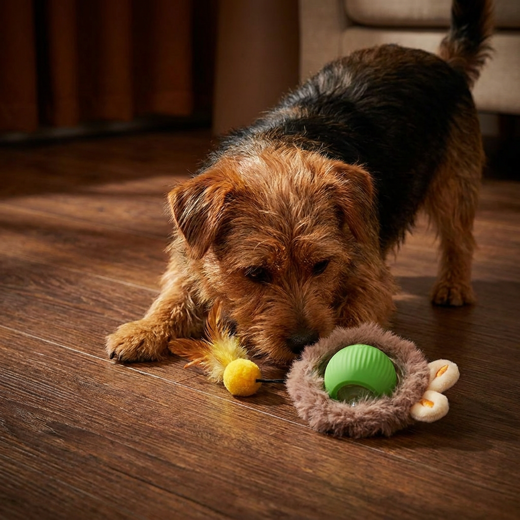 Bissfester interaktiver Hundeball mit Schwanz. Perfektes Bewegungs- & Intelligenzspielzeug für alle Hunde & Welpen.