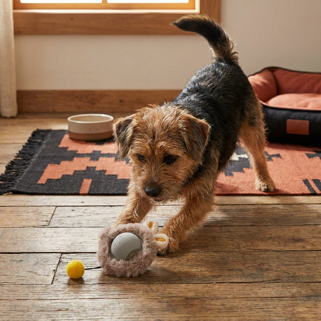 Interaktiver Hundeball mit robustem Schwanz. Ideales Hundespielzeug für Freizeit & Bewegung. Auch als Welpenspielzeug.