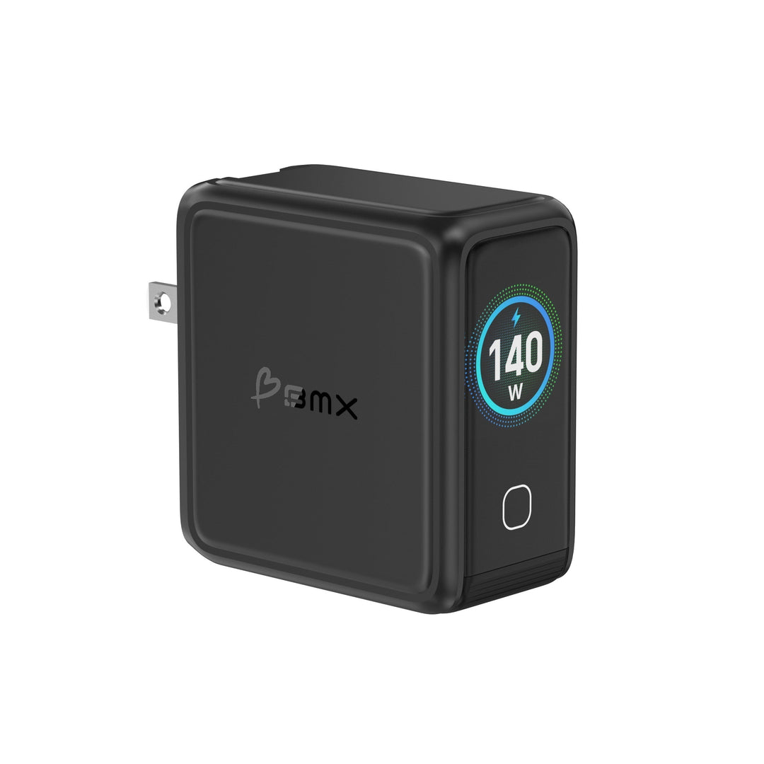 Modernes 140W GaN Ladegerät: USB-C und USB-A Anschlüsse für universelle Geräte-Stromversorgung.