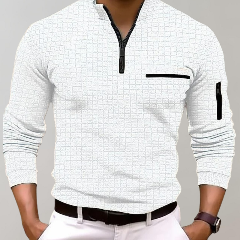 Detailansicht Herren Poloshirt, weicher Stoff. Klassisches Kurzarm-Design, bequem & chic für jede Gelegenheit.