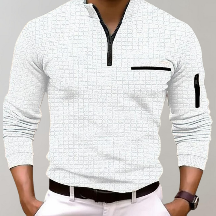 Detailansicht Herren Poloshirt, weicher Stoff. Klassisches Kurzarm-Design, bequem & chic für jede Gelegenheit.