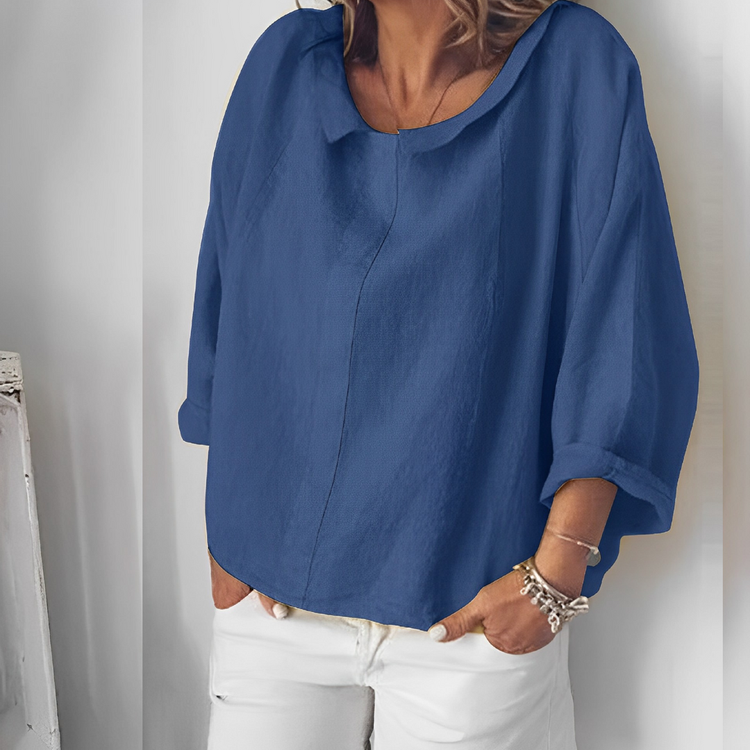 Elegante Damen Sommerbluse mit Umlegekragen, langen Ärmeln. Luftig, leicht & modisch für Büro & Freizeit.