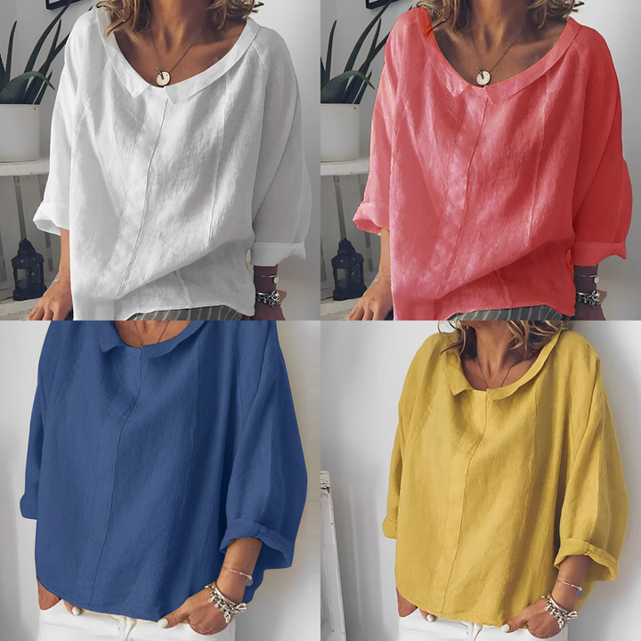 Moderne Damen Sommerbluse mit Umlegekragen. Lange Ärmel, elegant & leicht. Perfektes Oberteil für stilvolle Looks.
