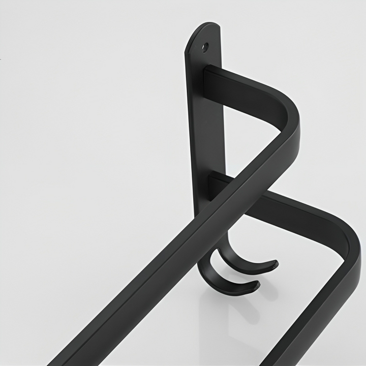 Minimalistischer Handtuchhalter schwarz, Aluminium, mit 2 Haken, selbstklebend, für Dusche/Bad.