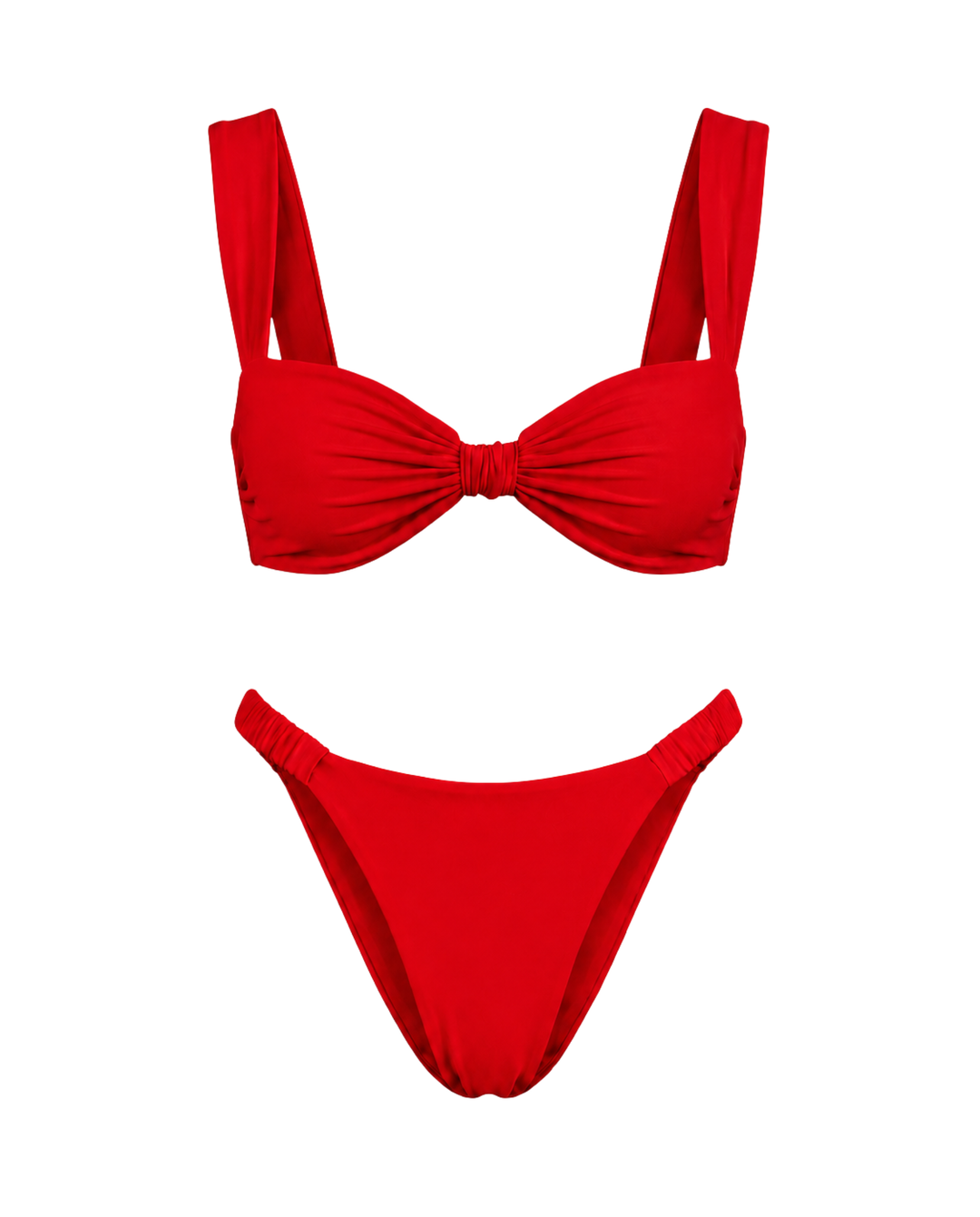 Modisches Damen Bikini Set mit Knotendetail am Oberteil und High-Cut Hose; stilvolle Bademode.