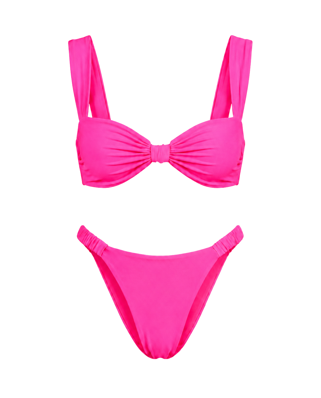Vielseitiges Damen Bikini Set: High-Cut Hose, Knotendetail, erhältlich in Rosa, Rot & Schwarz. Bademode.