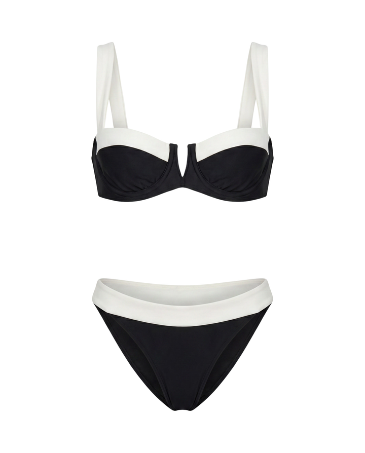 Damen Colorblock Bikini mit verstellbaren Trägern für perfekten Sitz. Ideal für Strand, Pool & Urlaub.