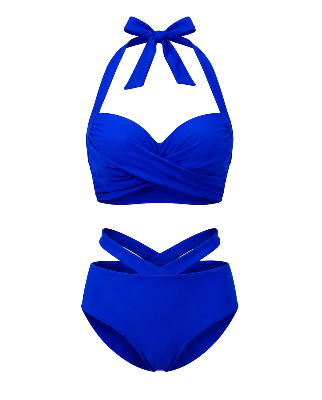 Sommerlicher Damen Bikini in Schwarz, Wickel-Haltertop mit eleganter Schleife & High-Waist-Passform.