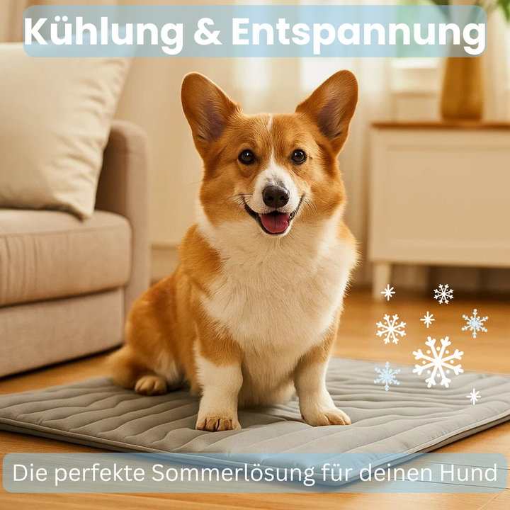 Blaue Hunde Kühlmatte für sofortige Erfrischung im Sommer, ideal als bequemes Hundebett.