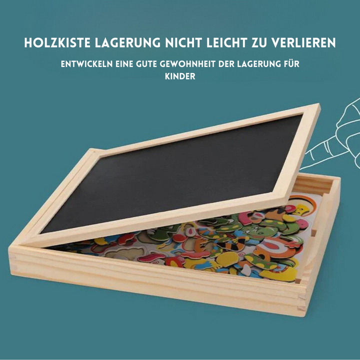 Premium Montessori Zeichentafel für kreative Kinder, robustes Holz und doppelseitige Nutzung.