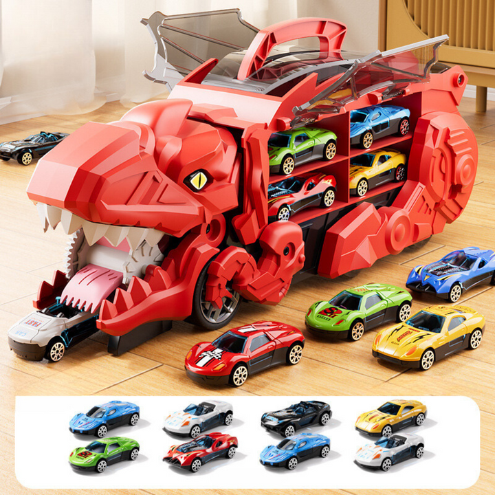 Schneller Dinosaurier Auto Truck für Rennstrecken-Abenteuer. Ein vielseitiges Kinder-Spielzeug mit Transformation & LED.