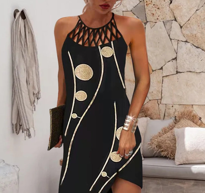 Elegantes Sommer-Abendkleid für Damen, schulterfrei, mit einzigartigem 3D-Print Vintage-Muster.