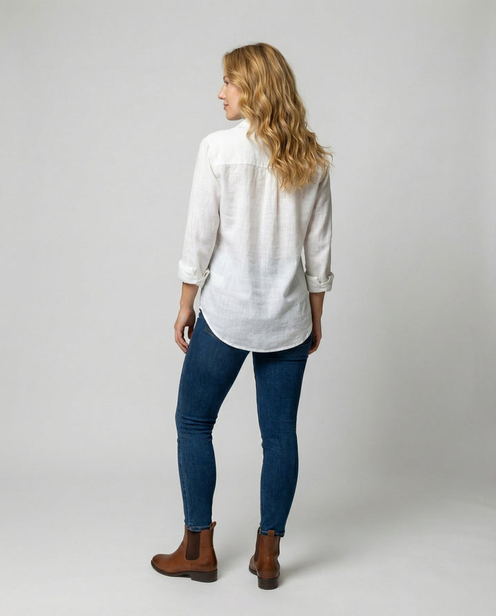 Elegante Damen Dreiviertelarmbluse mit Umlegekragen, schick für Büro & Freizeit. Klassischer Stil.