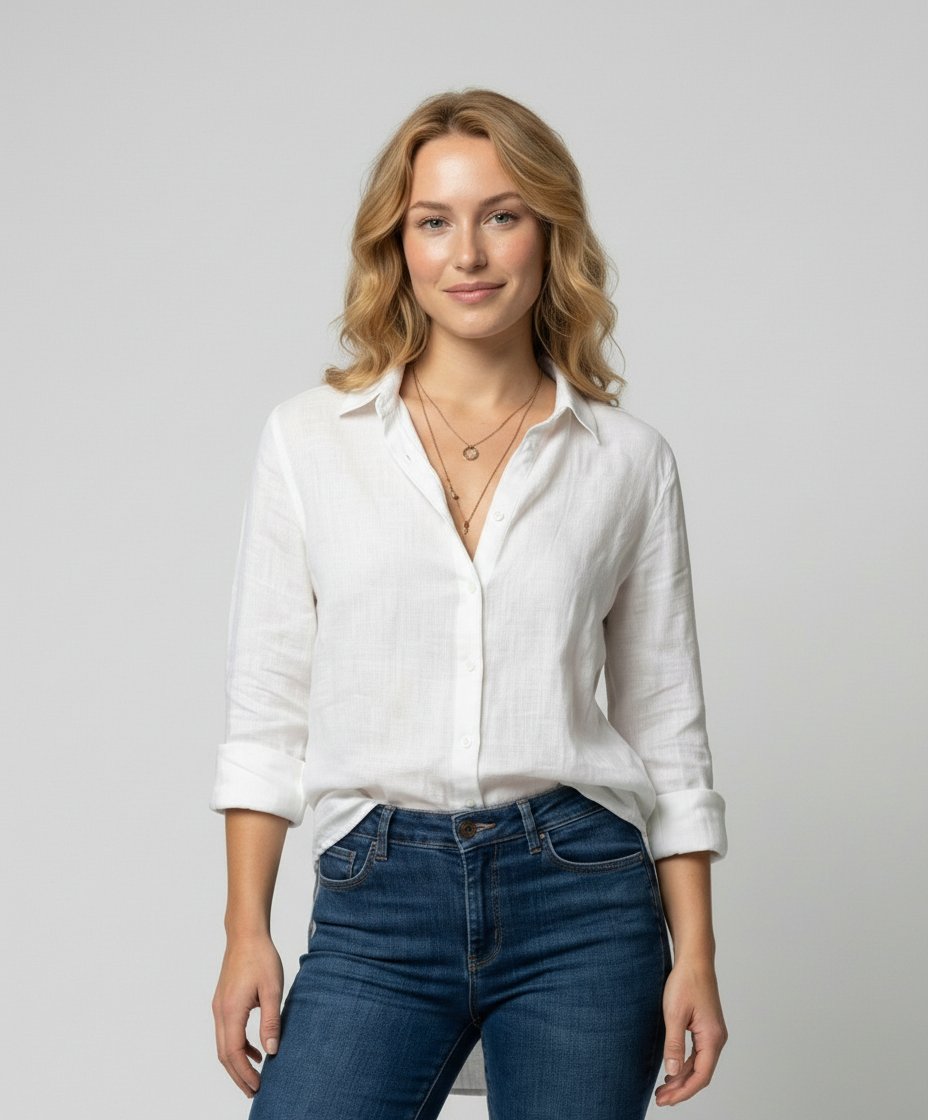 Klassische Damen Hemdbluse mit Dreiviertelarm & elegantem Umlegekragen, ideal für Büro & Alltag.