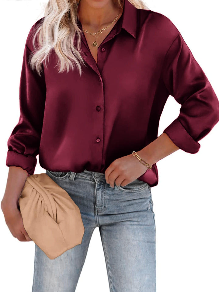 Zeitlose Langarm Satinbluse für Damen. Perfekt als Business Bluse oder elegante Freizeitbluse. Stilvoll & schick.