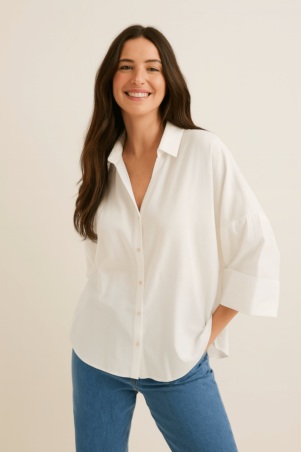 Leichte Sommerbluse gestreift, 3/4-Ärmel. Ideal für Frühlingsmode, elegantes Oberteil für Damen.
