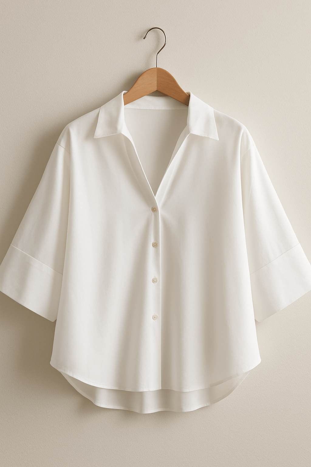 Elegante Damenbluse, gestreift, mit Knopfleiste und 3/4-Ärmeln. Lockerer Schnitt, stilvolles Oberteil.