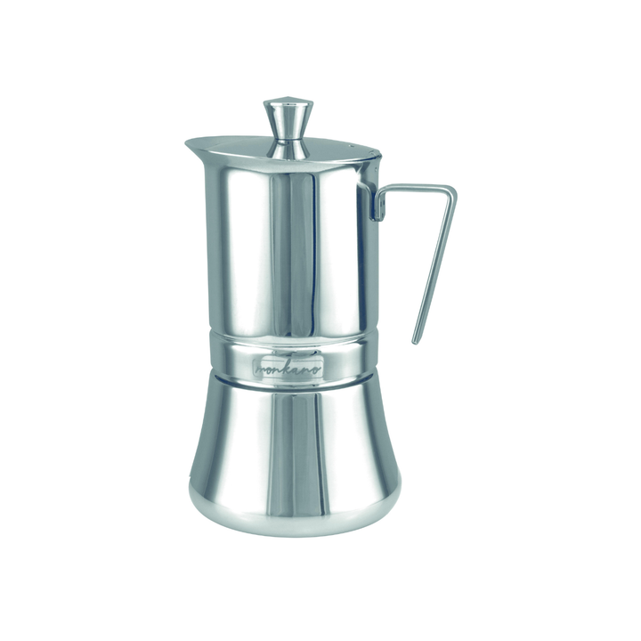 Eleganter Edelstahl Espressokocher für Induktion, perfekt für aromatischen italienischen Espresso. Robust & langlebig.