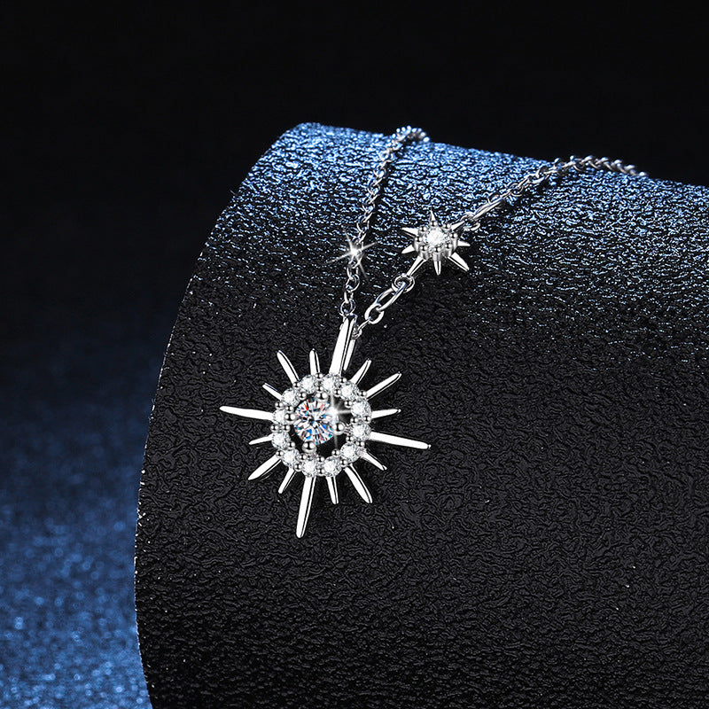 Glänzende Unisex Hexagramm Moissanit Halskette aus 925er Silber, modernes Schutzsymbol.