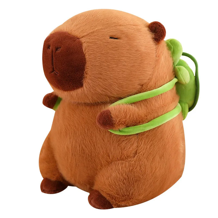 Niedliches braunes Capybara Plüschtier mit weichem Schildkrötenrucksack, ideal als Kuscheltier für Kinder & Baby.