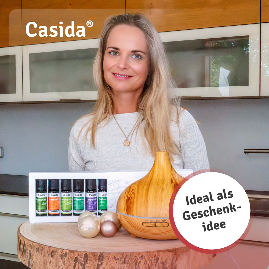 Aromadiffusor mit Ultraschallverneblung und integriertem LED-Licht, stilvolles Design in Holzoptik für Ihr Zuhause.
