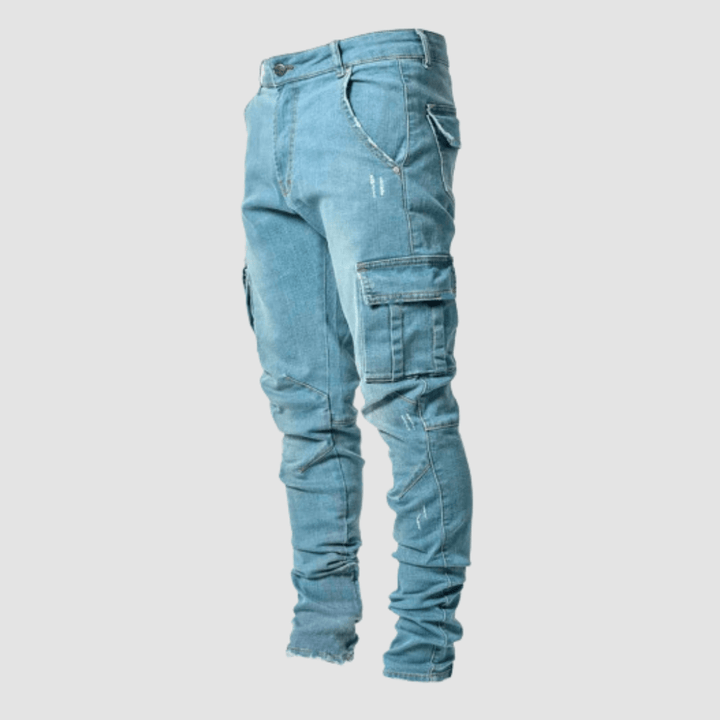 Hochwertiger Stretch-Denim der Herren Cargo Jeans. Bequeme Freizeithose für optimalen Komfort & lässigen Stil.