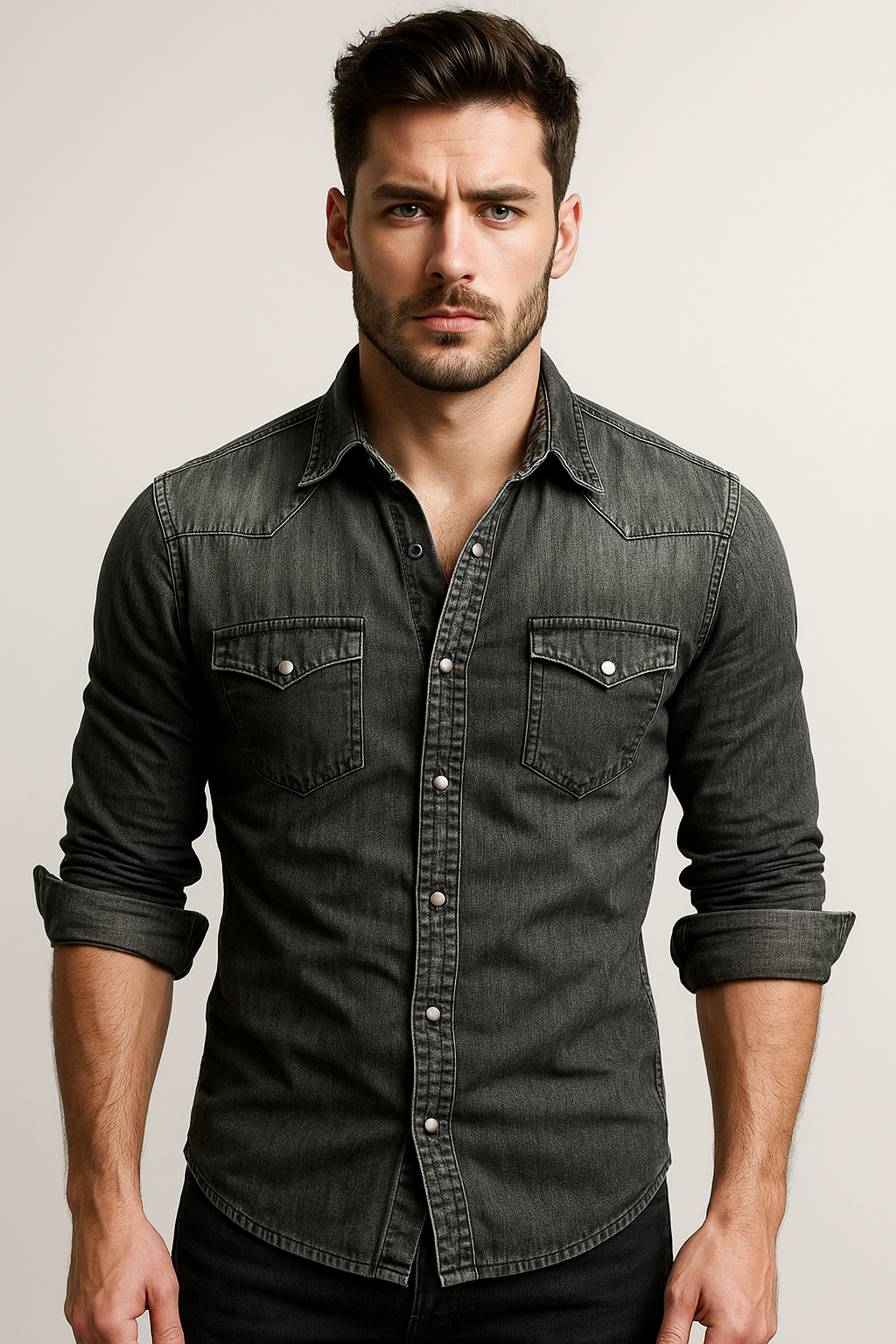 Eng anliegendes Herren Oberhemd Slim Fit mit stilvollen Druckknöpfen und praktischen Brusttaschen, ganzjährig tragbar.