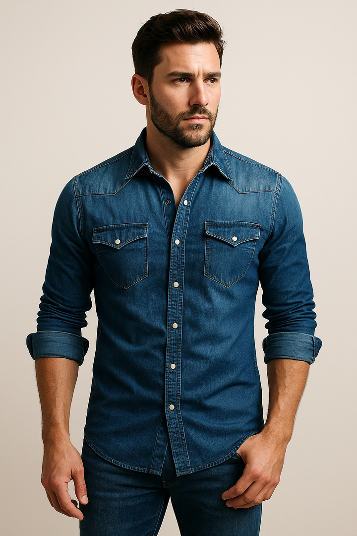 Vielseitiges Herren Slim Fit Hemd mit Druckknöpfen, modernem Design & Brusttaschen, ideal für jede Jahreszeit.