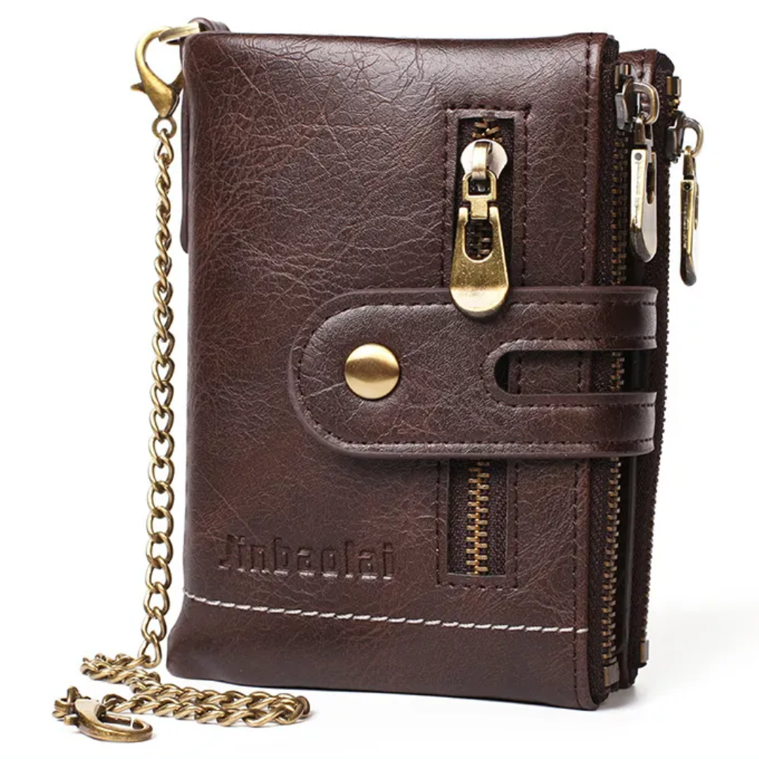 Sichere Herren Geldbörse mit Kette, Retro-Stil, schwarz, praktisches Leder-Accessoire für Männer.