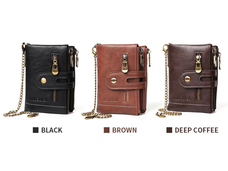 Eleganter Herren Retro Geldbörse mit Kette in Kaffee-Farbe, stilvolles Portemonnaie für Herrenmode.