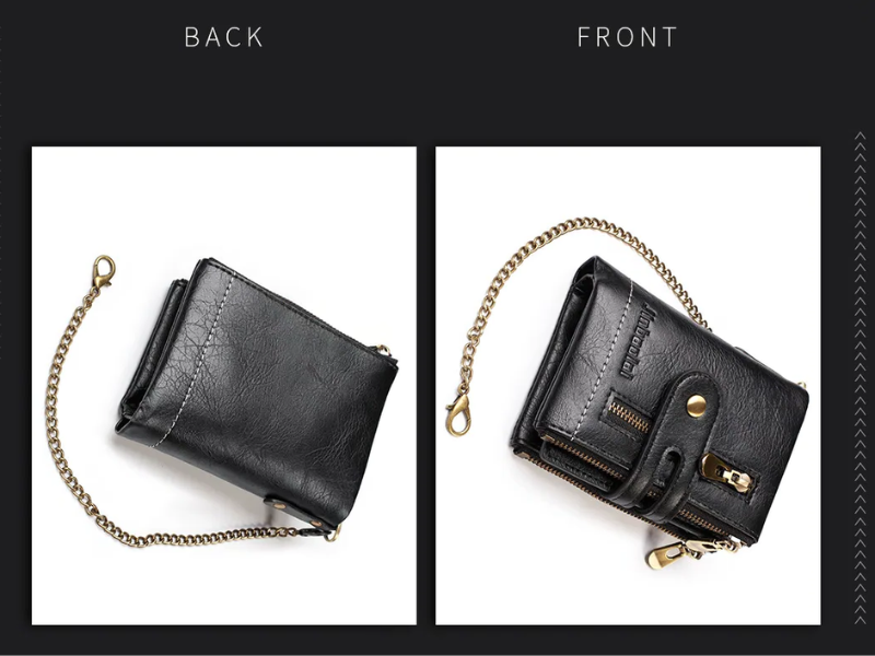 Herrenmode Accessoire: Retro Geldbörse mit Kette, stilvolles Statement für den modernen Mann in Leder.