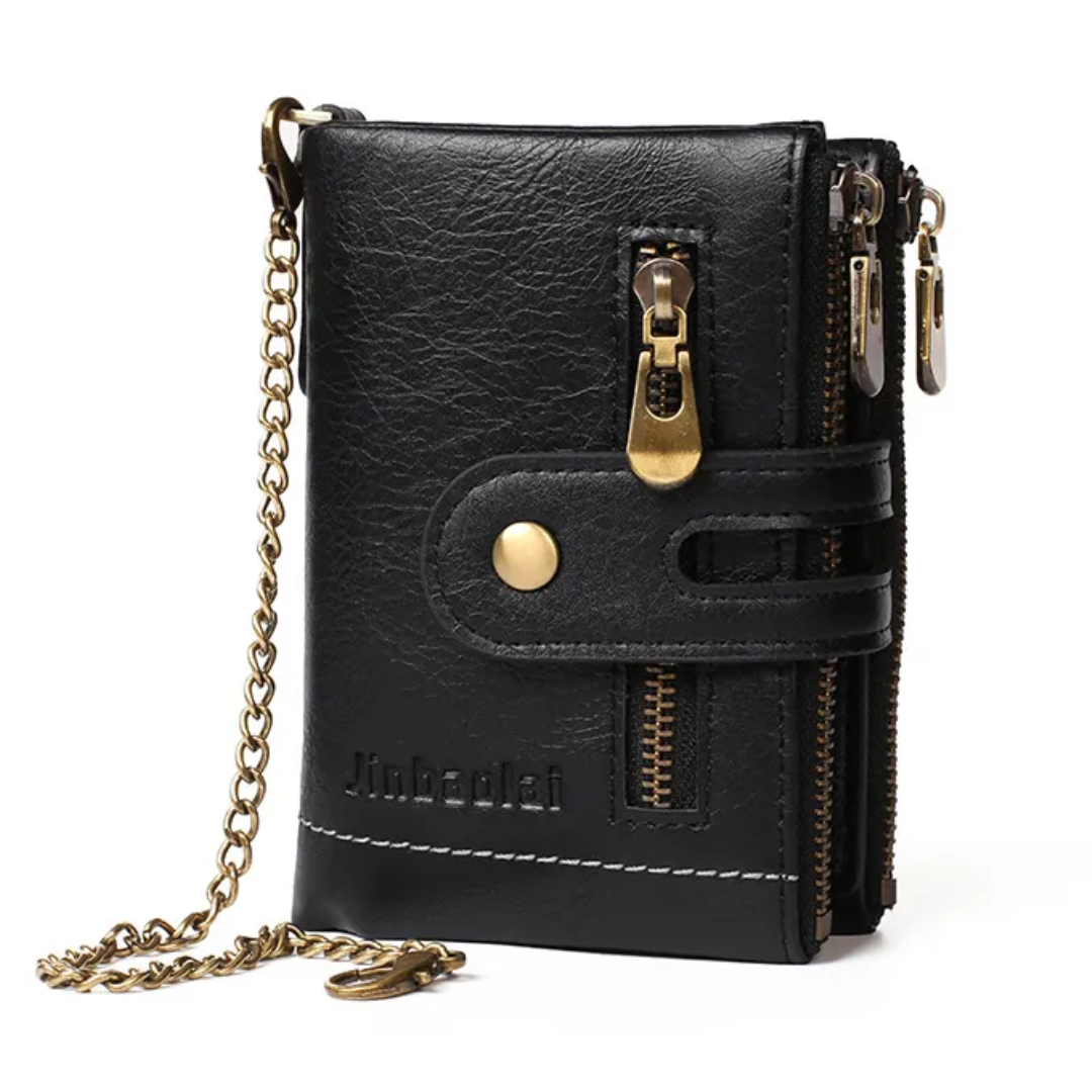Herren Retro Portemonnaie mit Kette, viele Fächer, idealer Organiser für Karten & Bargeld aus Leder.