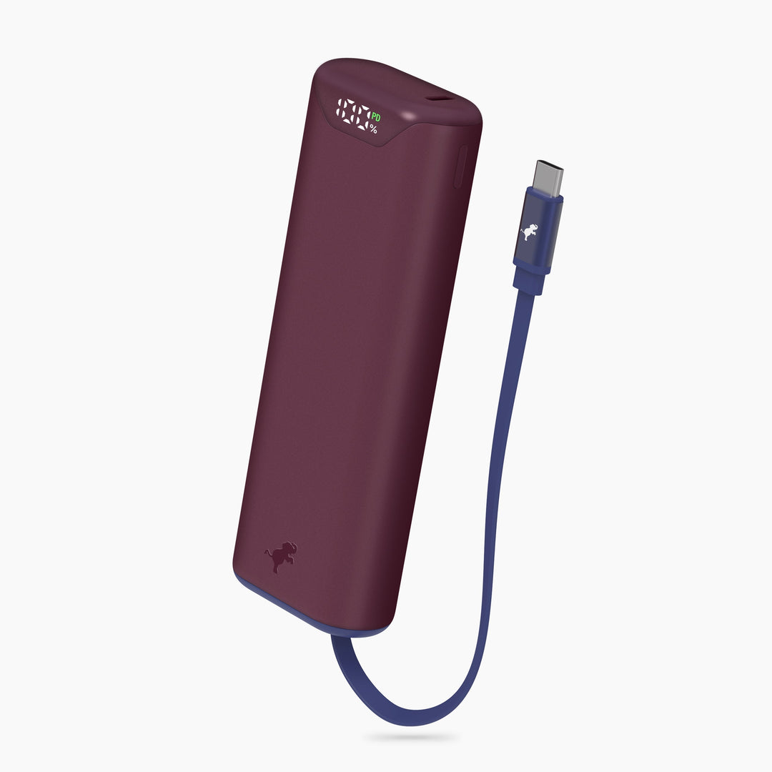 Kompakte 10.000 mAh Powerbank mit integriertem USB-C Ladekabel für Smartphones & Tablets.