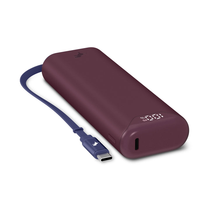 Handliche 10.000mAh Powerbank mit integriertem USB-C Kabel für schnelles mobiles Laden.