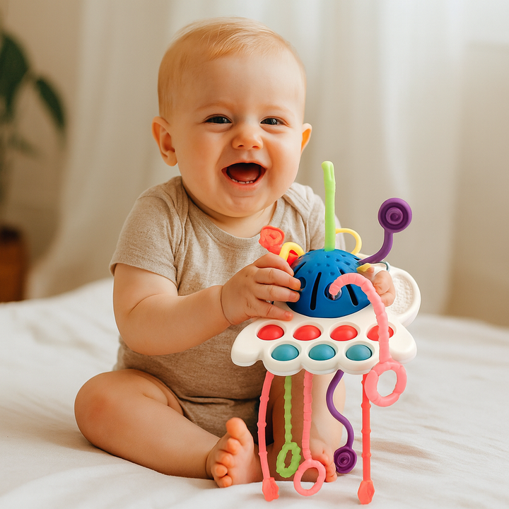 Sensorisches Kinder Ufo Spielzeug für Babys. Fördert frühe Entwicklung, Feinmotorik & lindert Zahnungsschmerzen.