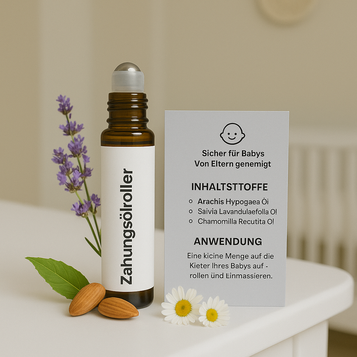 Sanfter Zahnungs-Roll-on für Babys. Beruhigende Babypflege mit Kamille & Lavendel bei Zahnungsschmerzen.