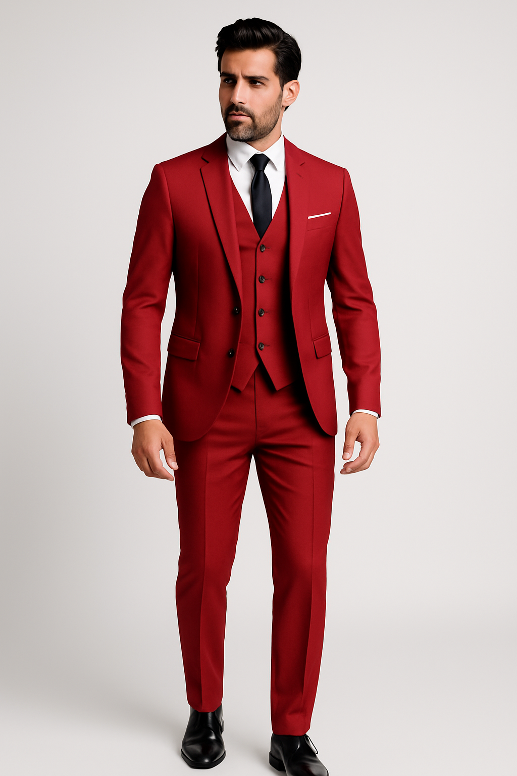 Zeitloser Slim-Fit Dreiteiler Herrenanzug in schicker Optik. Ideal für Feiern und gehobene Events.