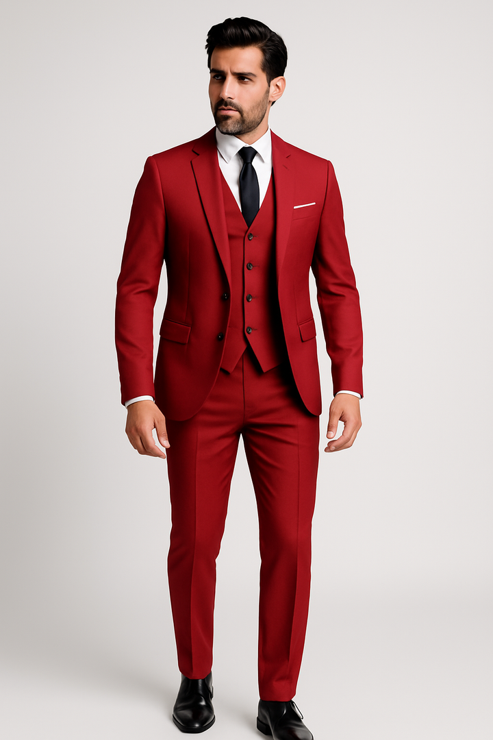 Zeitloser Slim-Fit Dreiteiler Herrenanzug in schicker Optik. Ideal für Feiern und gehobene Events.